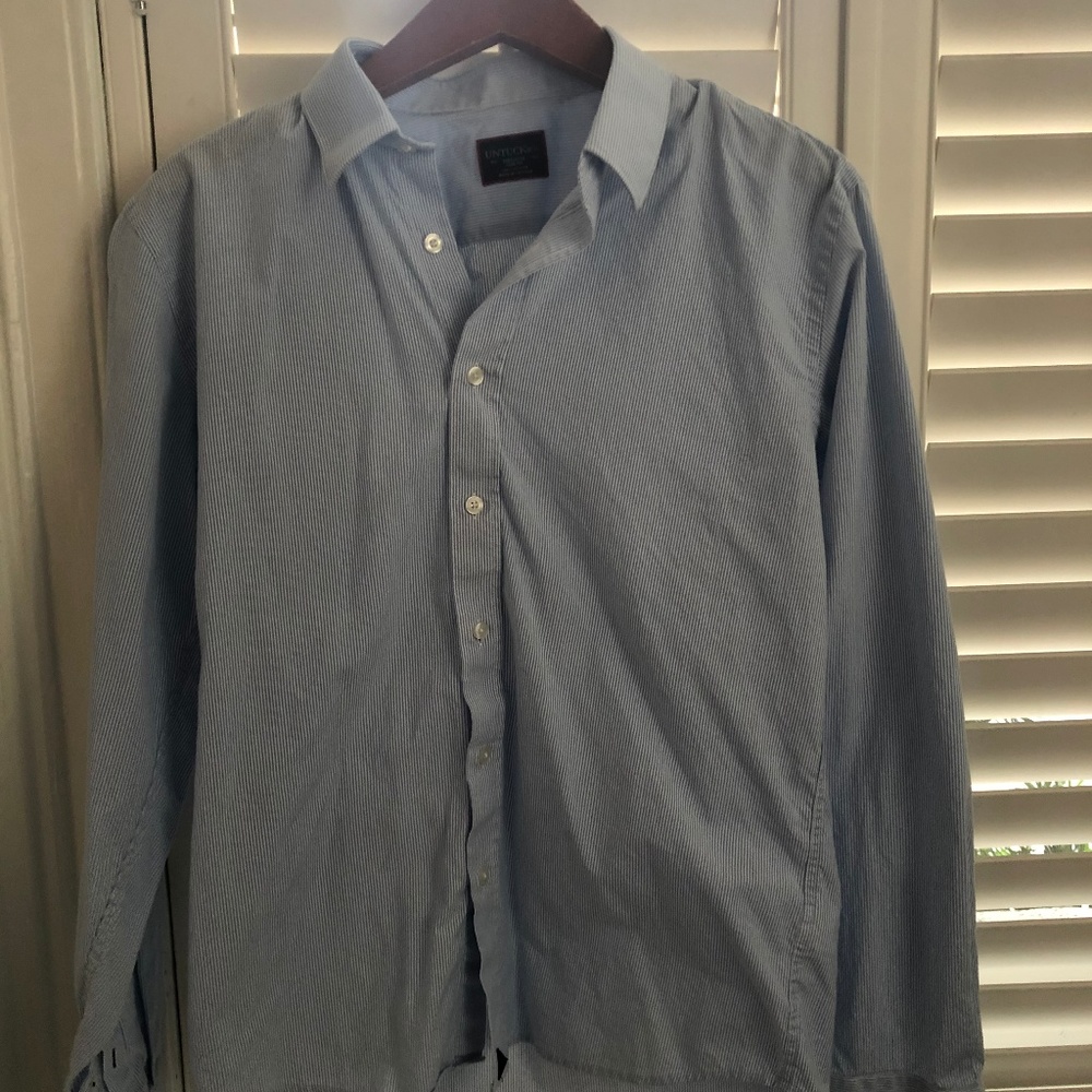 UNTUCKit slim fit button down shirt blue striped